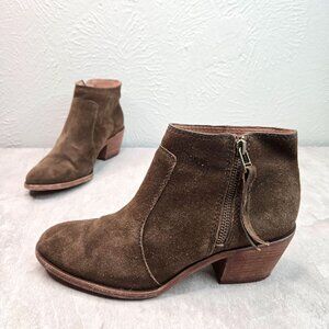 Madewell Ankle Boots Size 7.5 Dark Green Suede Rugged Western Block Heel Booties